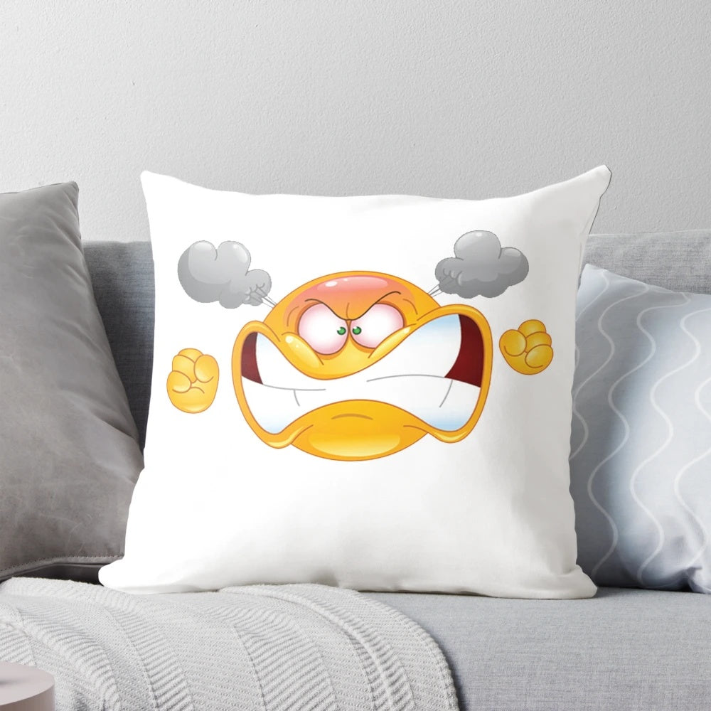 Angry emoji plush pillow with a cute and expressive facial design