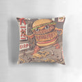 Illustrated BurgerZilla anime-style pillow featuring a giant, retro-inspired cheeseburger monster
