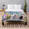 Anime collage inspired plush blanket featuring characters from JoJo's Bizarre Adventure