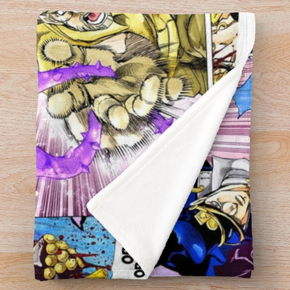 Anime collage inspired plush blanket featuring characters from JoJo's Bizarre Adventure
