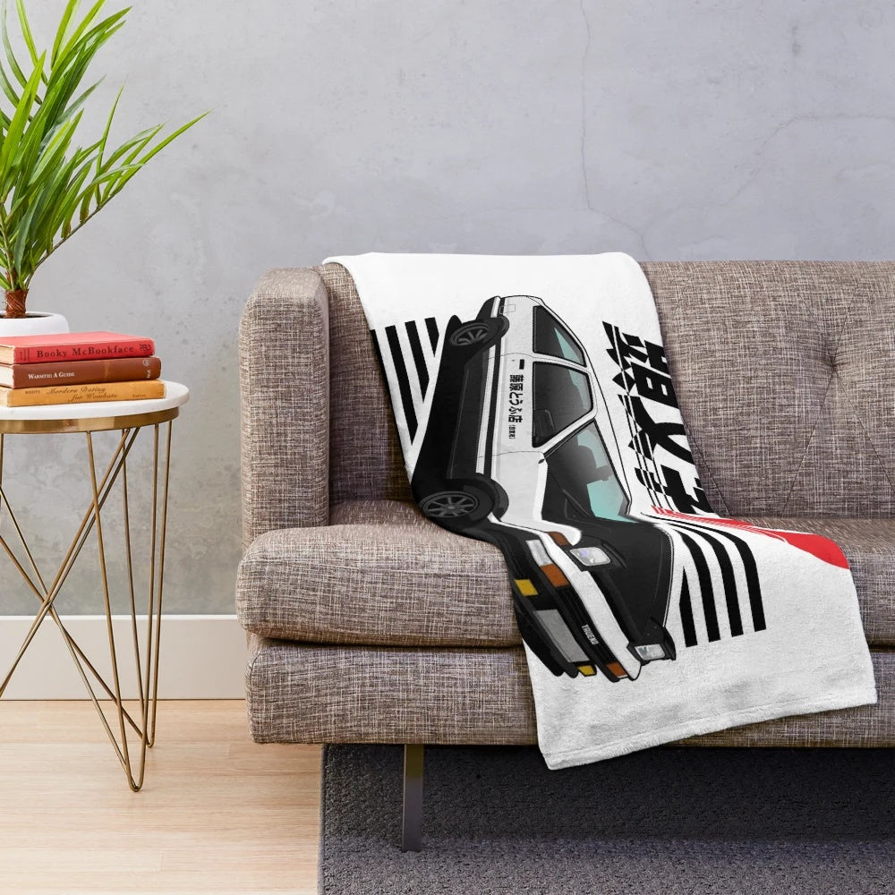 Soft, cozy plush blanket featuring the iconic Toyota AE86 from the anime series Initial D