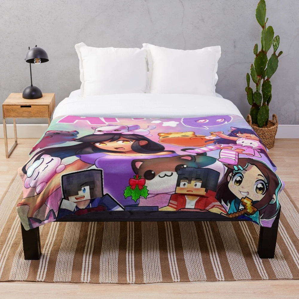 Aphmau inspired plush blanket with cartoon characters