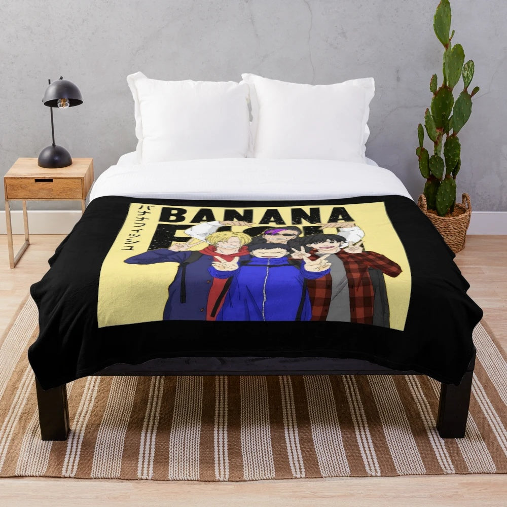 Soft and cozy plush blanket featuring characters from the popular anime series Banana Fish