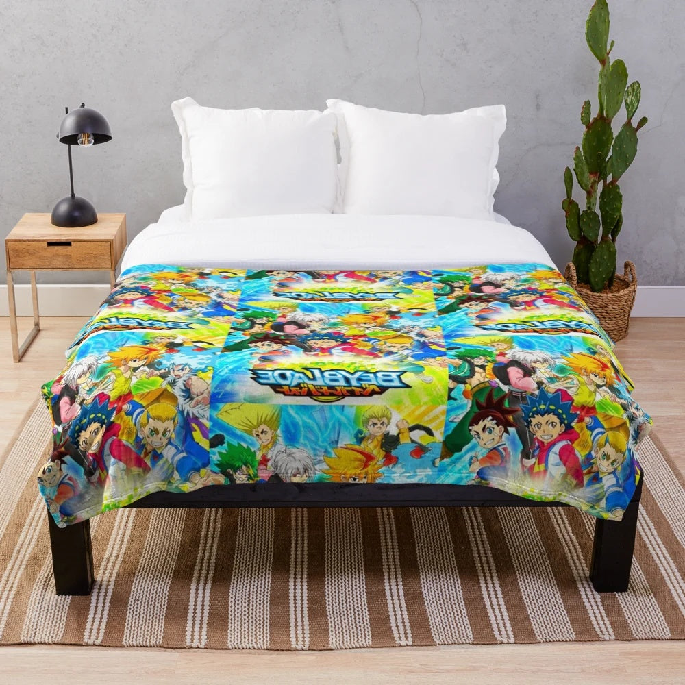 Beyblade Burst plush blanket with anime characters