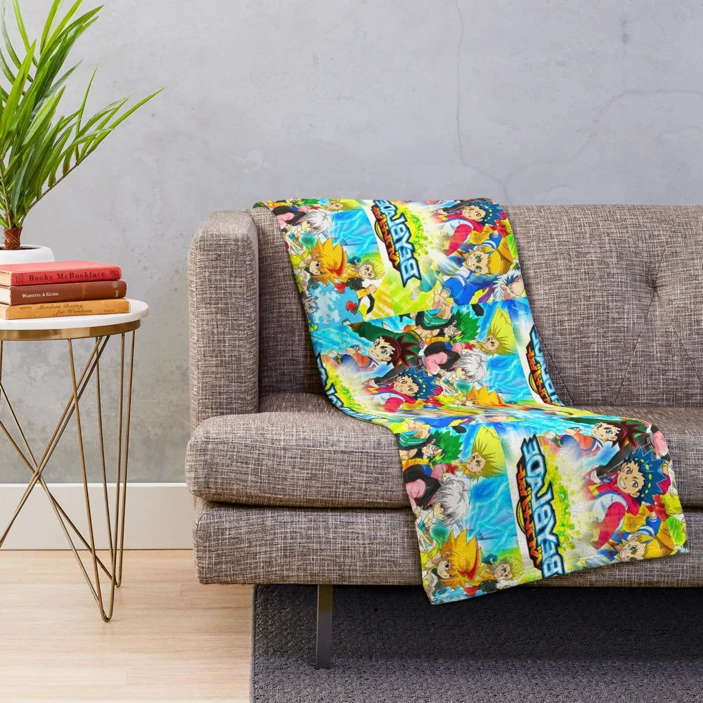 Beyblade Burst plush blanket with anime characters