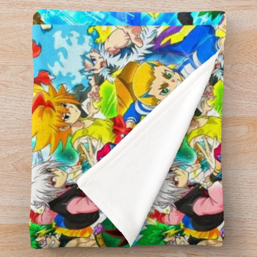 Beyblade Burst plush blanket with anime characters