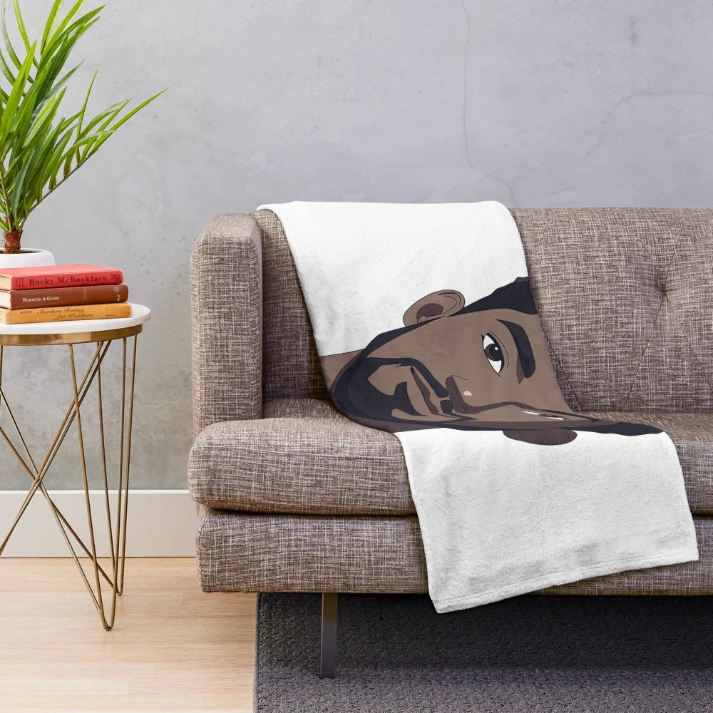 Anime-style plush blanket featuring a portrait of a Cape Verdean man in traditional attire
