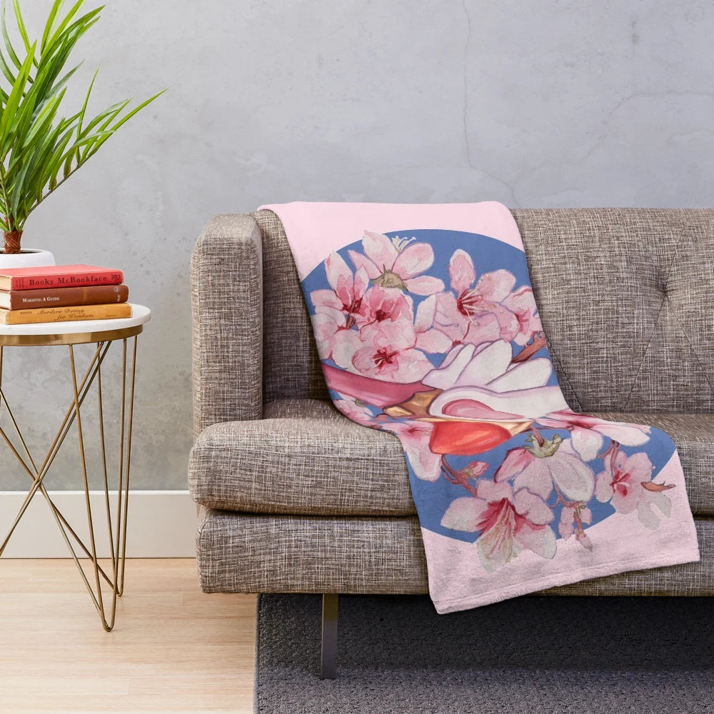Cardcaptor Sakura inspired plush blanket featuring a floral sealing wand design