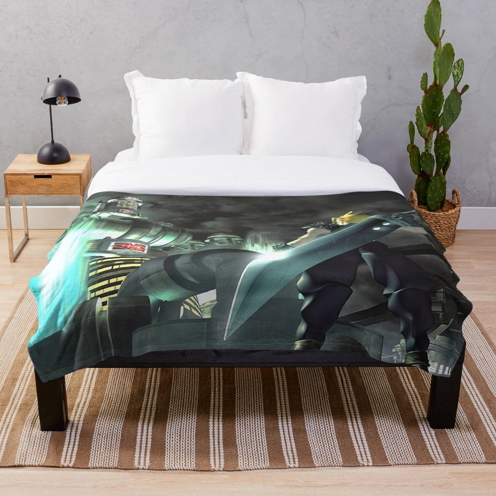 Cloud Strife from Final Fantasy VII inspired plush blanket