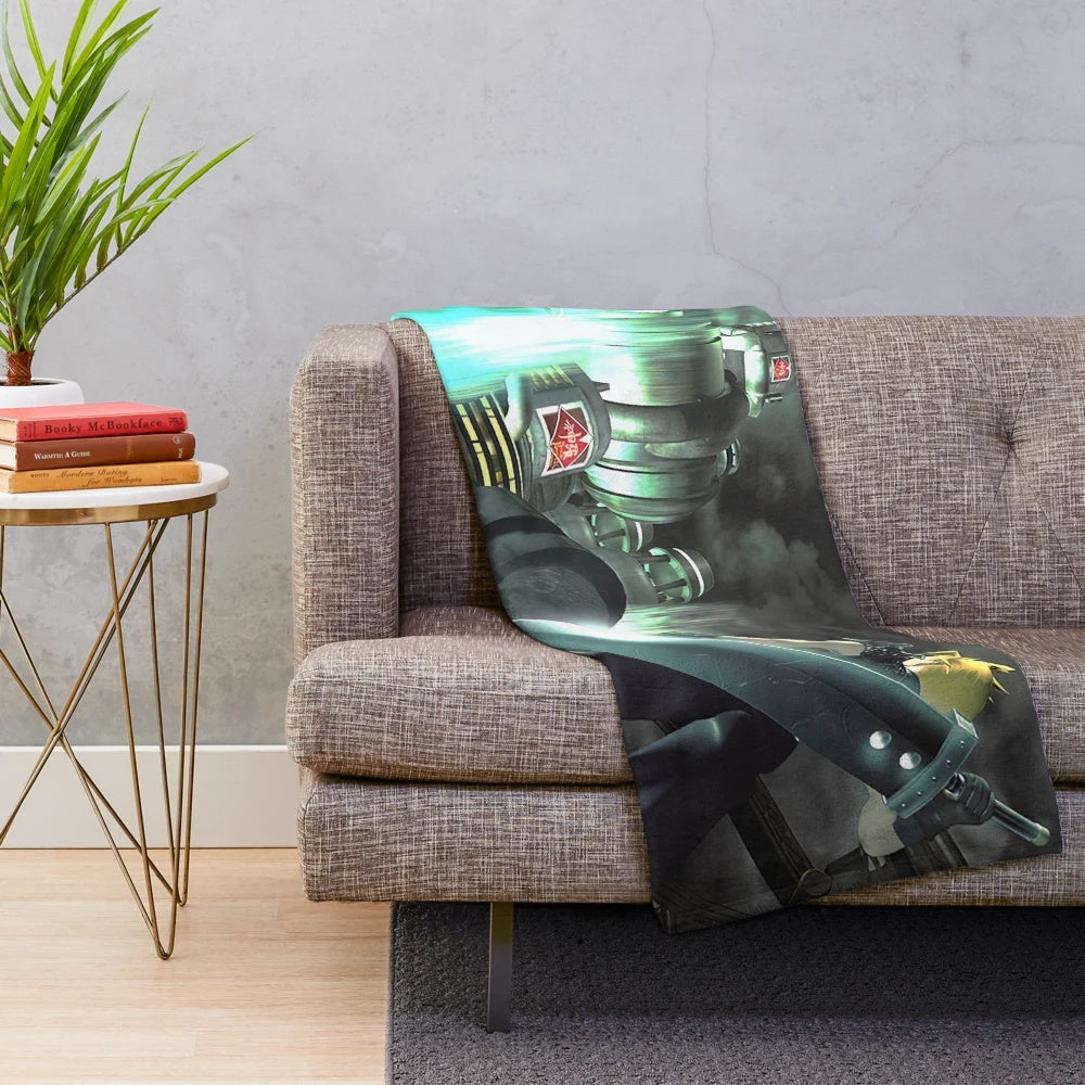 Cloud Strife from Final Fantasy VII inspired plush blanket