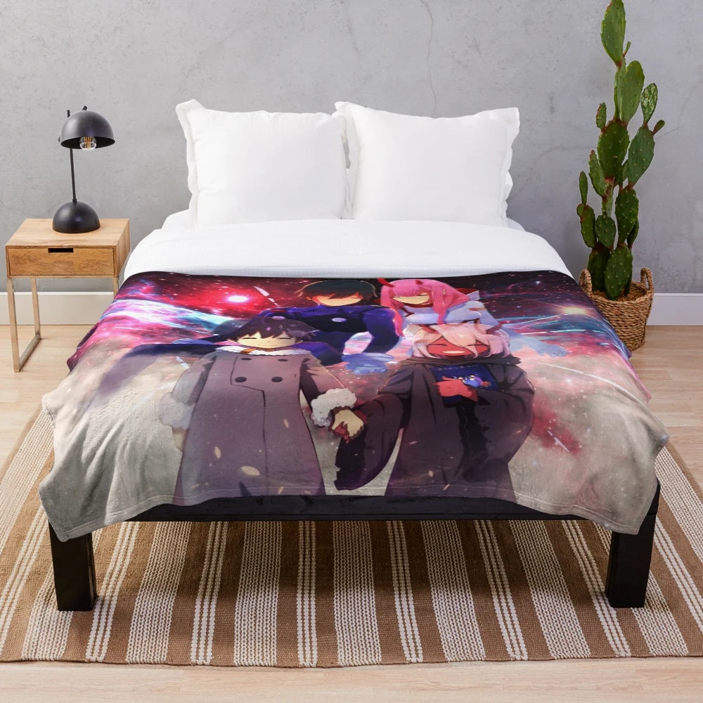 Darling in the FranXX anime-inspired plush blanket featuring Zero Two