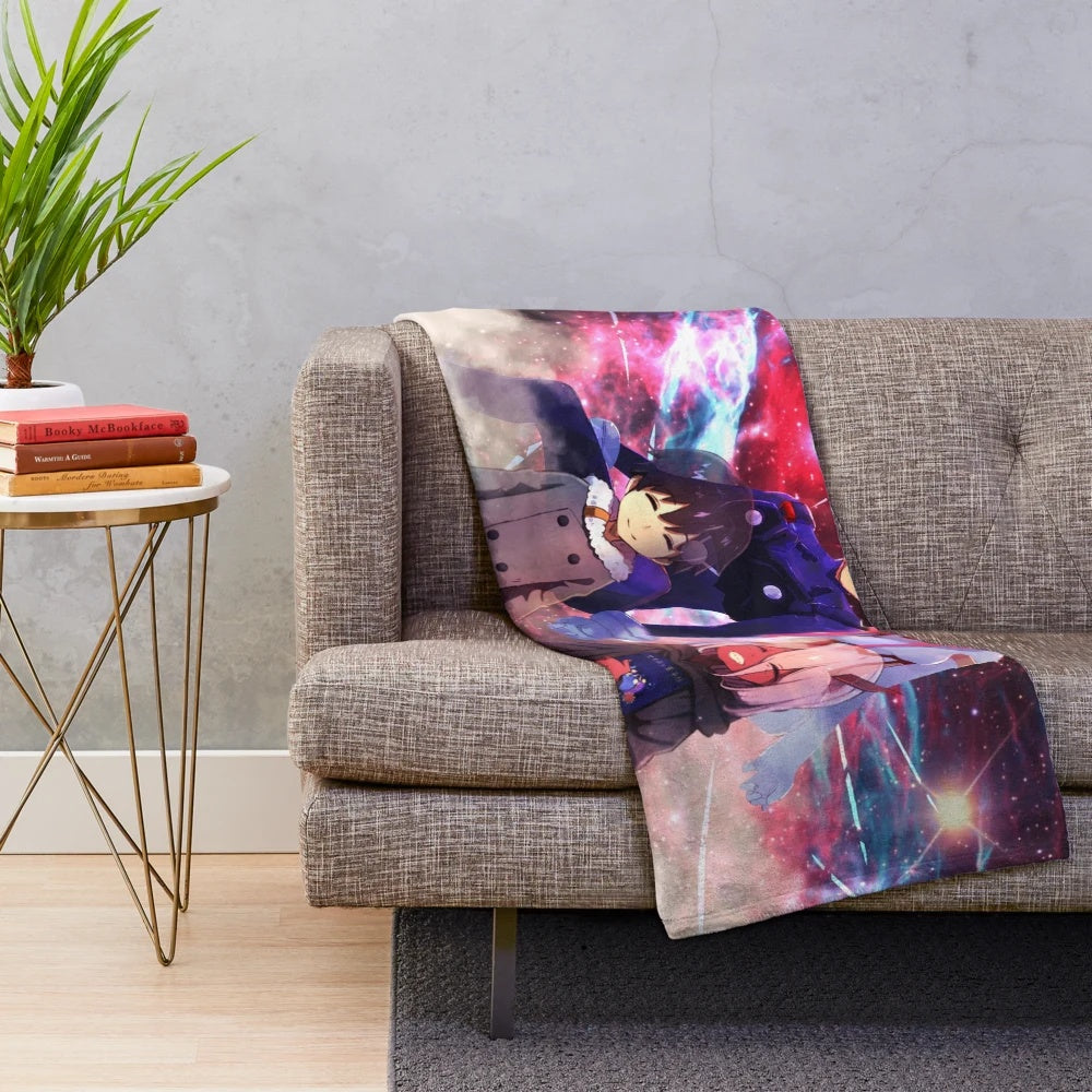 Darling in the FranXX anime-inspired plush blanket featuring Zero Two