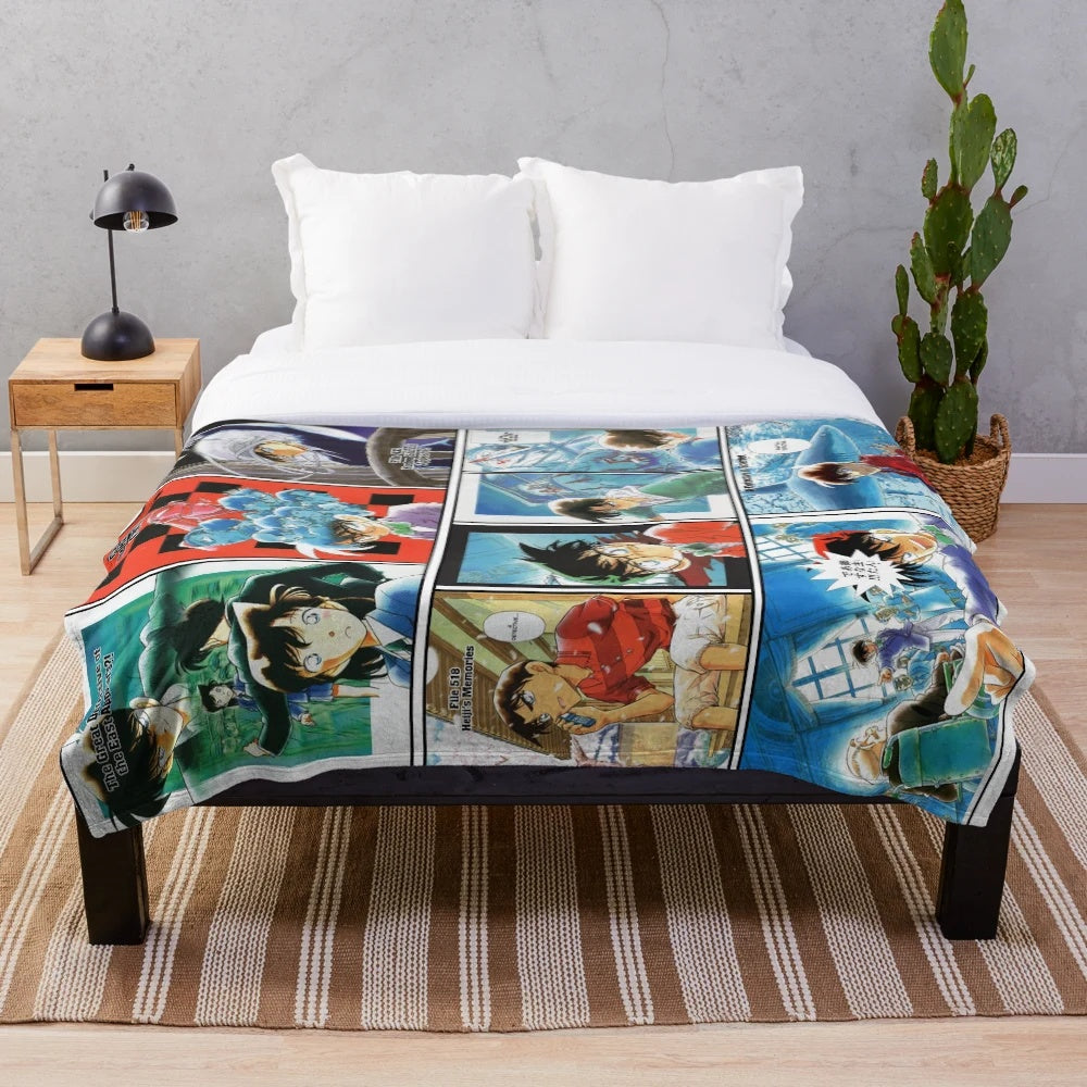 Detective Conan-themed plush blanket with manga-style graphics