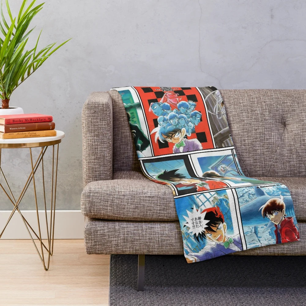 Detective Conan-themed plush blanket with manga-style graphics