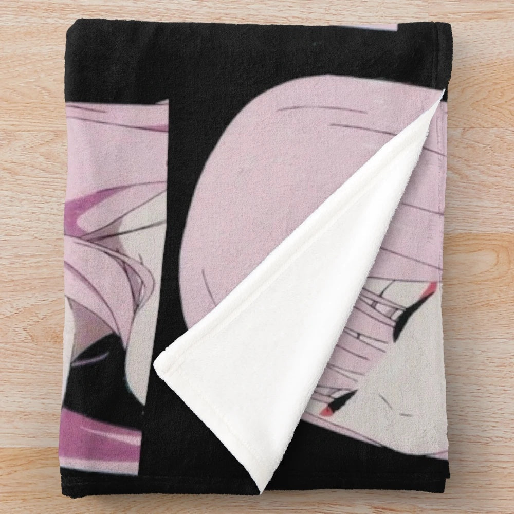 Anime-Inspired Devil Plush Blanket with Zero Two, Mecha Design