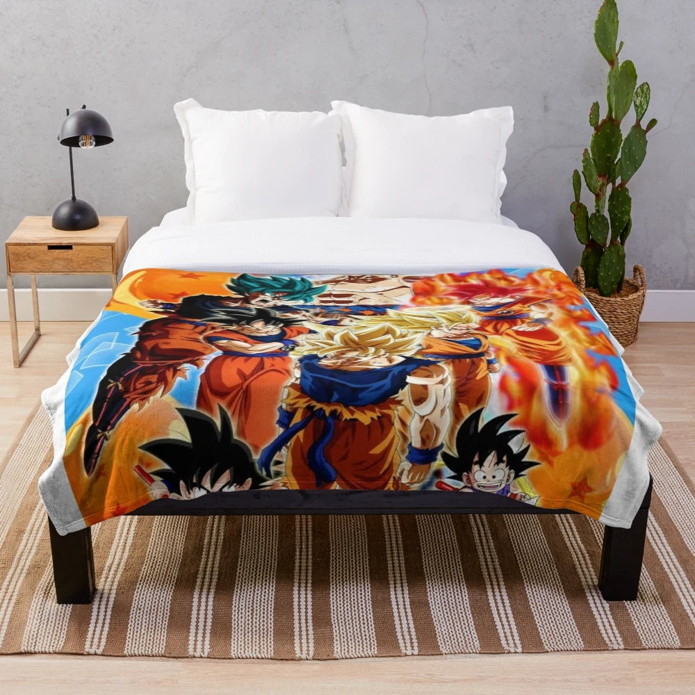Dragon Ball-Inspired Plush Blanket with Anime Characters