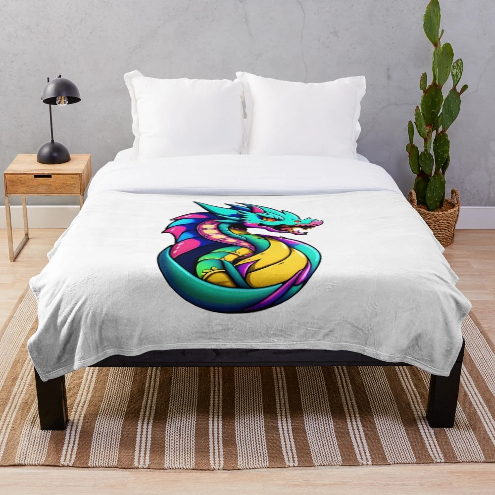 Anime-style dragon plush blanket with legendary animal illustration