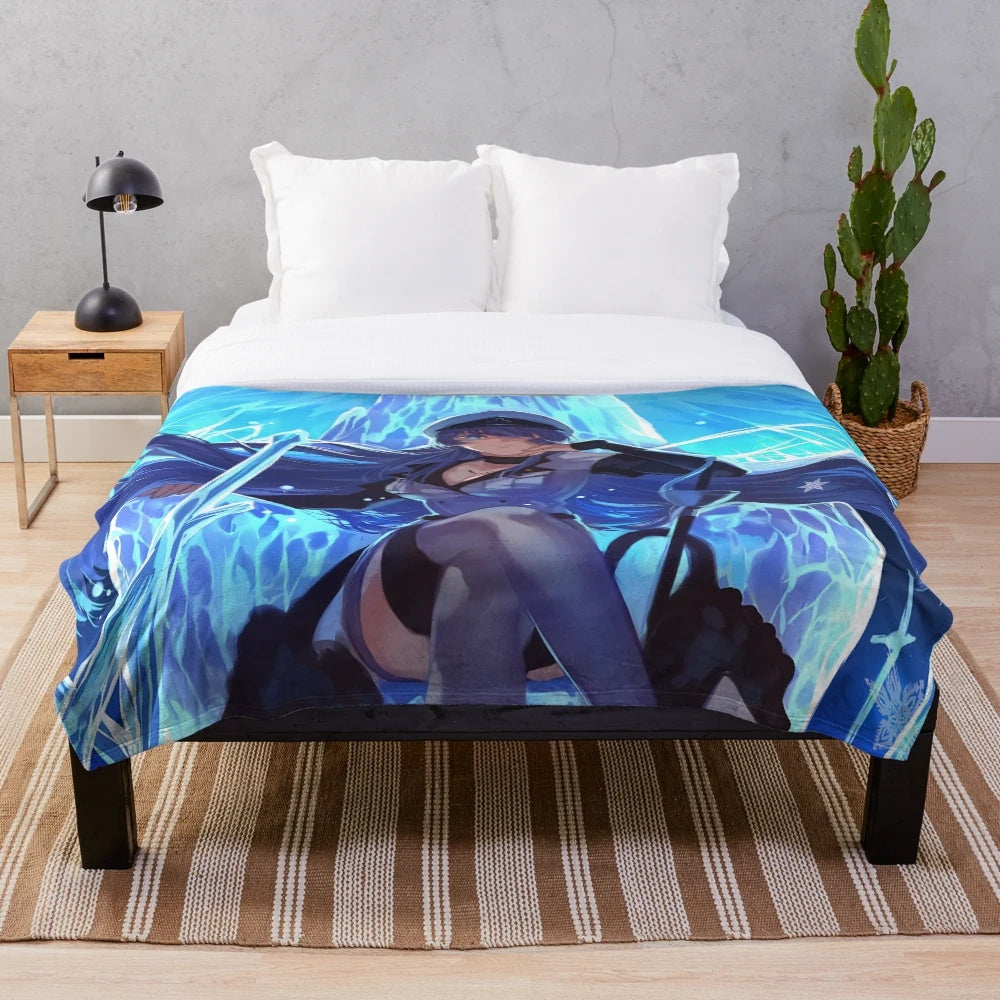 Anime inspired plush blanket featuring Esdeath from Akame Ga Kill