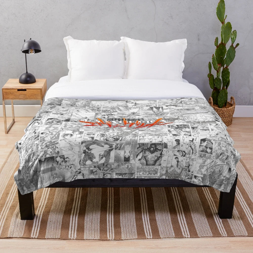 Evangelion plush blanket featuring characters from the popular anime series