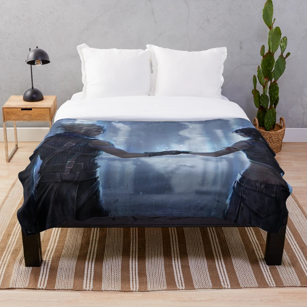 Final Fantasy 7 Cloud and Tifa Plush Blanket for Anime and Gaming Fans