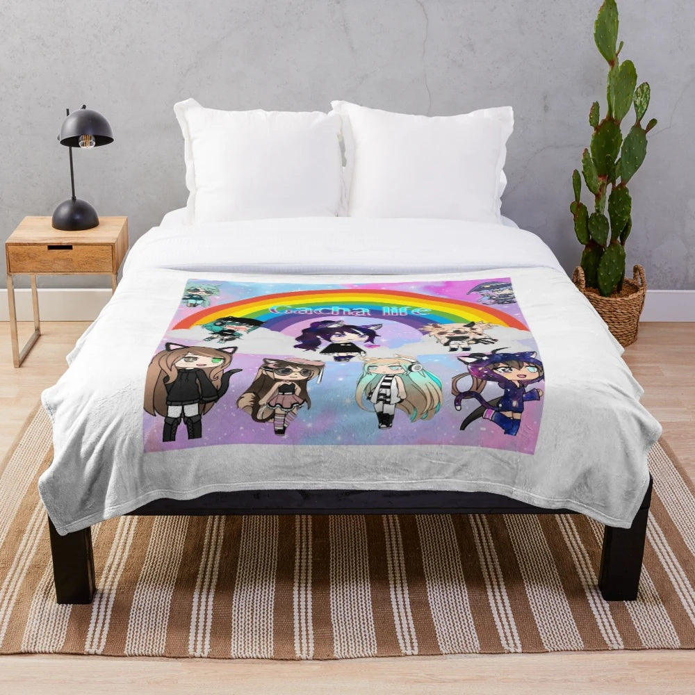 Cozy anime-style plush blanket featuring a gacha life-inspired sleeveless top design