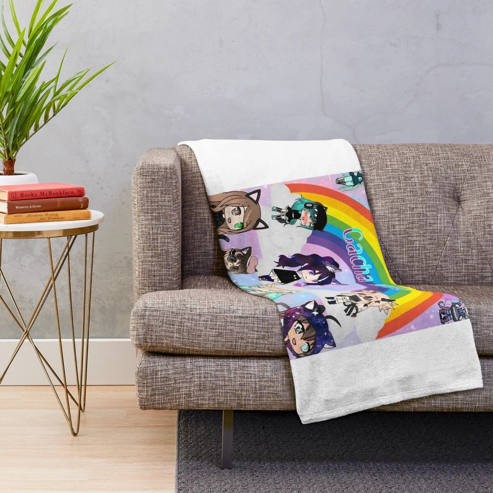 Cozy anime-style plush blanket featuring a gacha life-inspired sleeveless top design