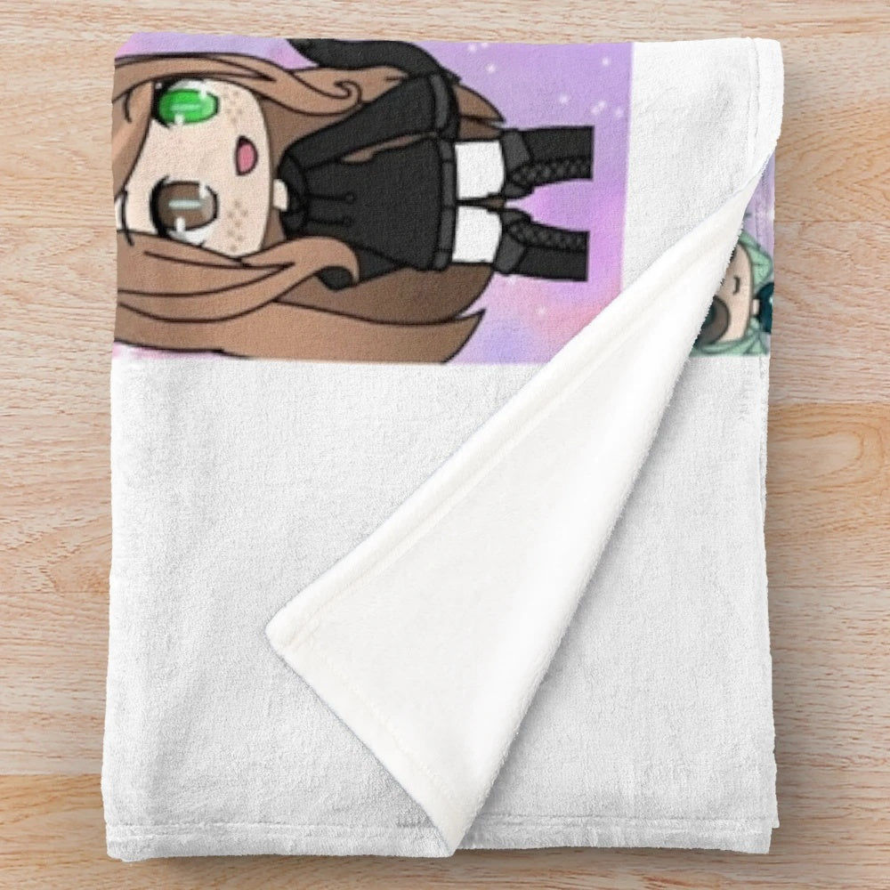 Cozy anime-style plush blanket featuring a gacha life-inspired sleeveless top design