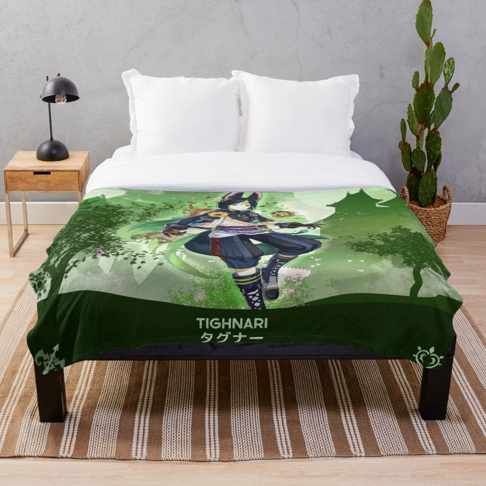 Genshin Impact inspired plush blanket with a japanimation style design