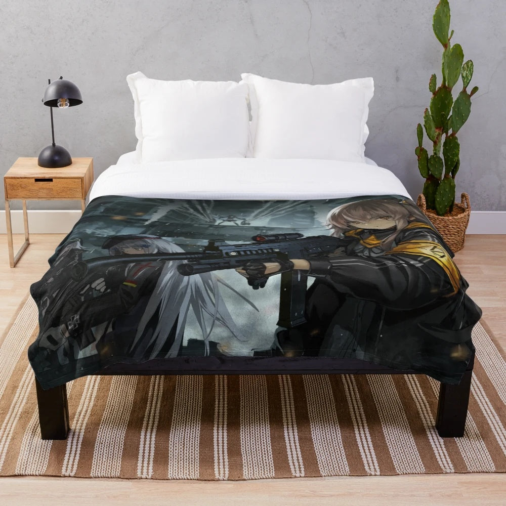 Girls Frontline themed plush blanket with popular characters