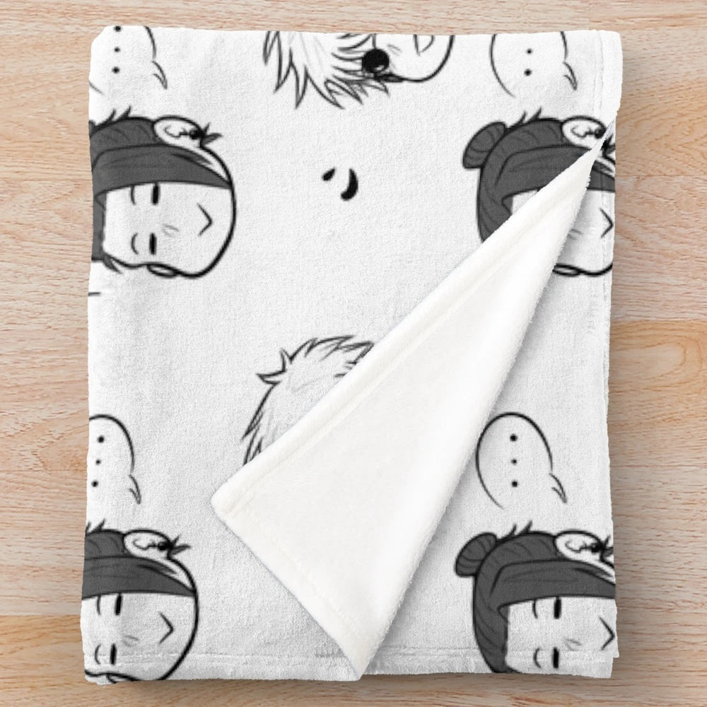 Gojo and Geto anime-inspired plush blanket with a black and white pattern