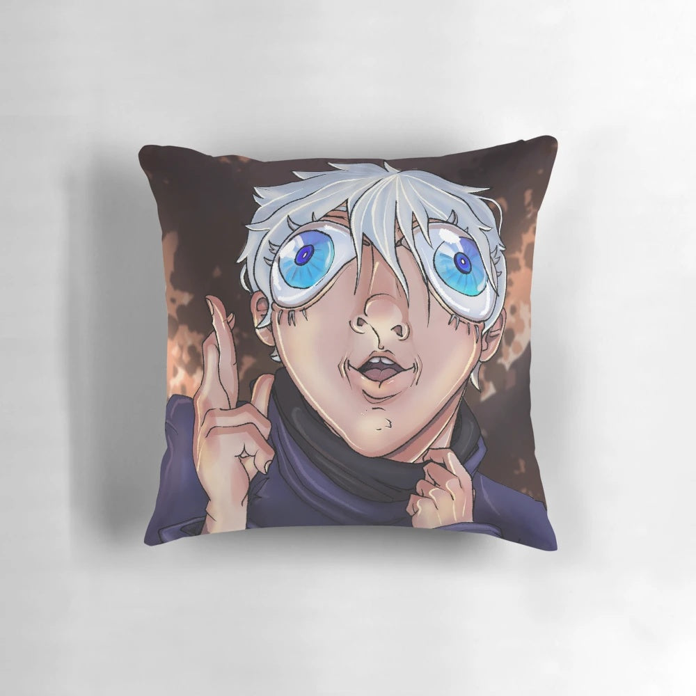 Anime-style plush pillow featuring the character Gojo Satoru from the series Jujutsu Kaisen.