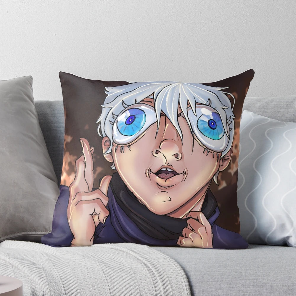Anime-style plush pillow featuring the character Gojo Satoru from the series Jujutsu Kaisen.