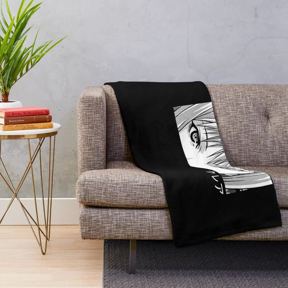 Anime inspired graphic plush blanket featuring Claymore manga art