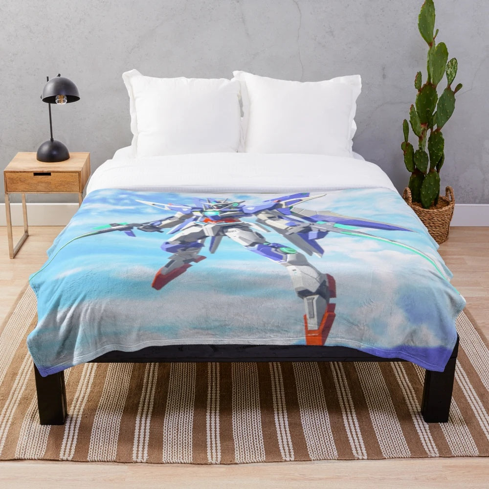 Gundam plush blanket featuring various Gundam mecha designs