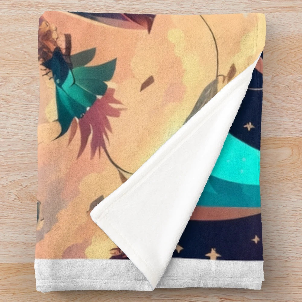 Hatsune Miku themed plush blanket with stars and music notes