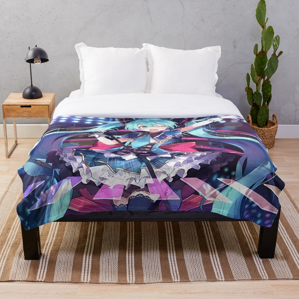 Hatsune Miku anime-style plush blanket with kawaii design