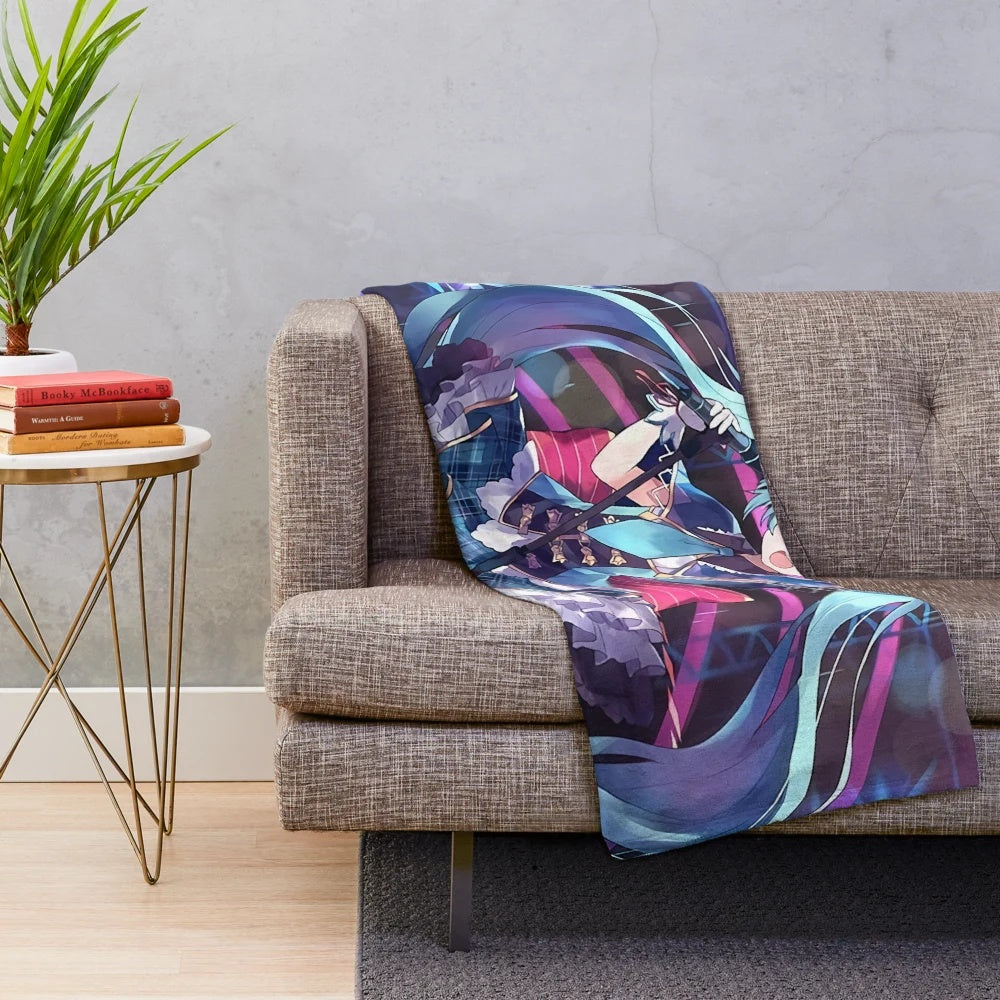 Hatsune Miku anime-style plush blanket with kawaii design