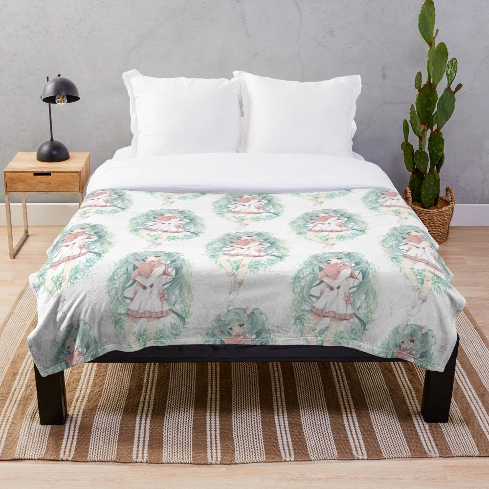 Hatsune Miku anime-style plush blanket