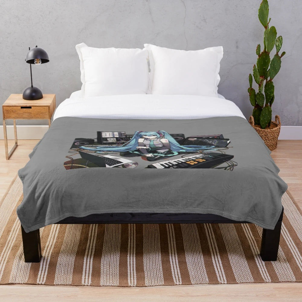 Hatsune Miku character plush blanket with a kawaii chibi design