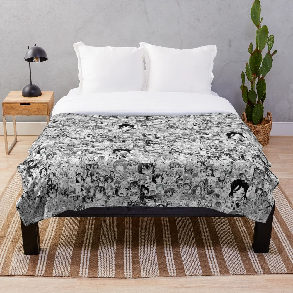 Anime-inspired hentai collage plush blanket with kawaii and harajuku design