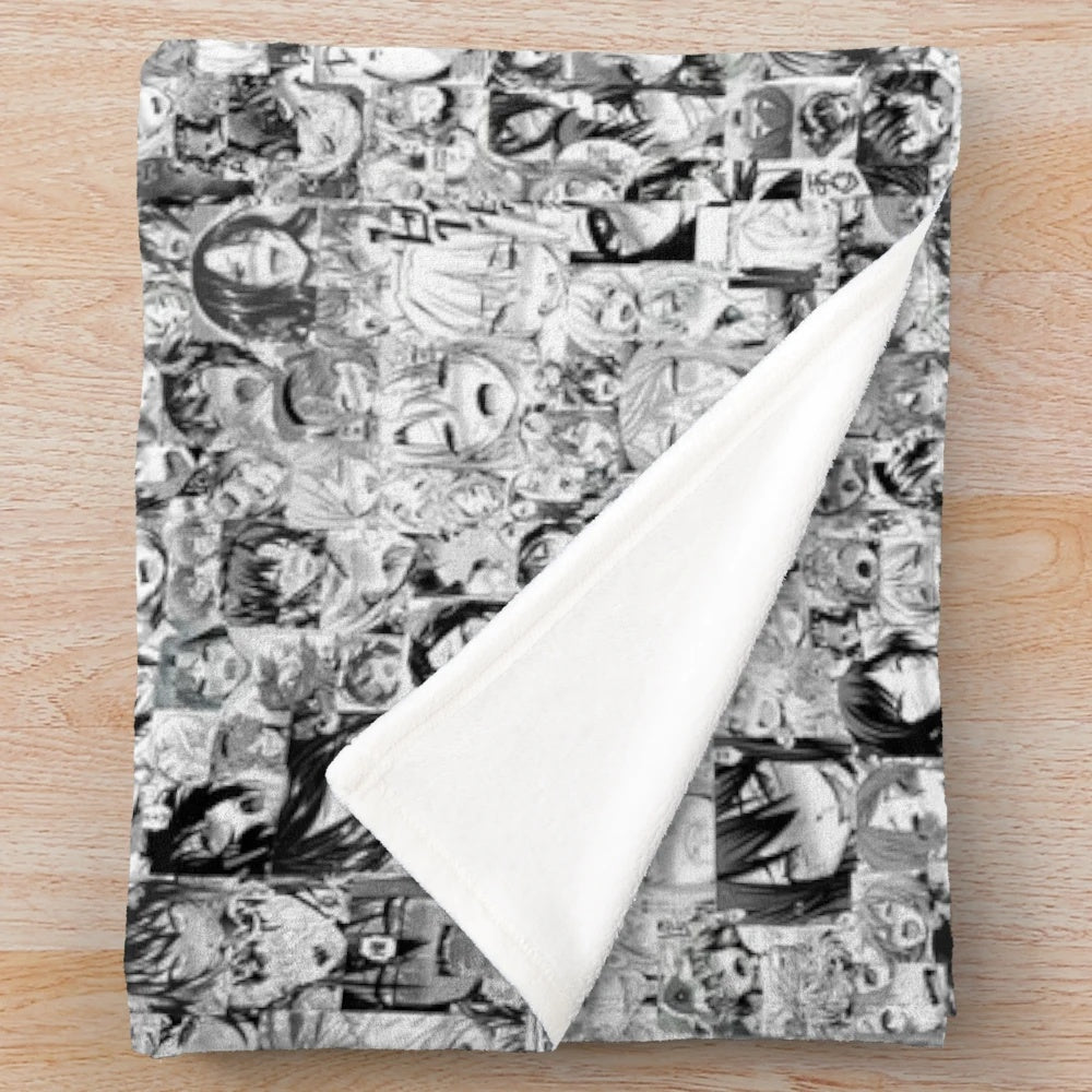 Anime-inspired hentai collage plush blanket with kawaii and harajuku design