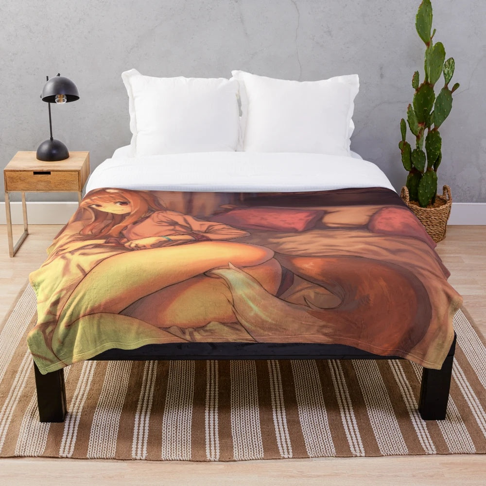 Holo Spice and Wolf inspired plush blanket