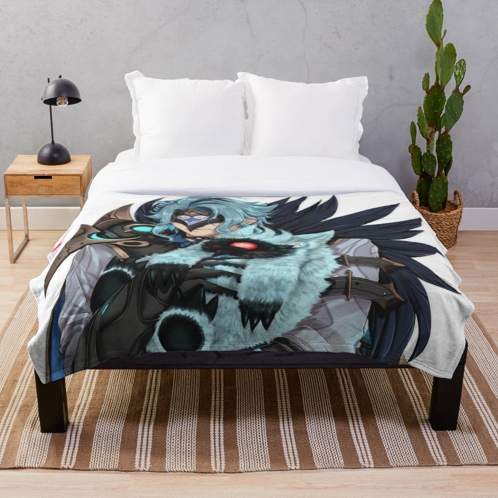 Plush blanket featuring the character il Dottore from the video game Genshin Impact