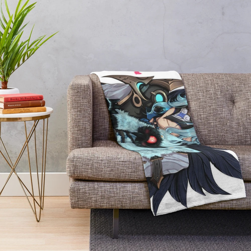 Plush blanket featuring the character il Dottore from the video game Genshin Impact