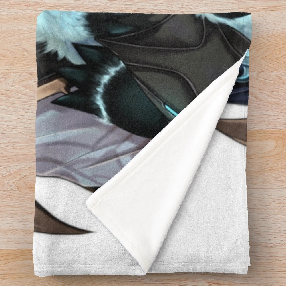 Plush blanket featuring the character il Dottore from the video game Genshin Impact