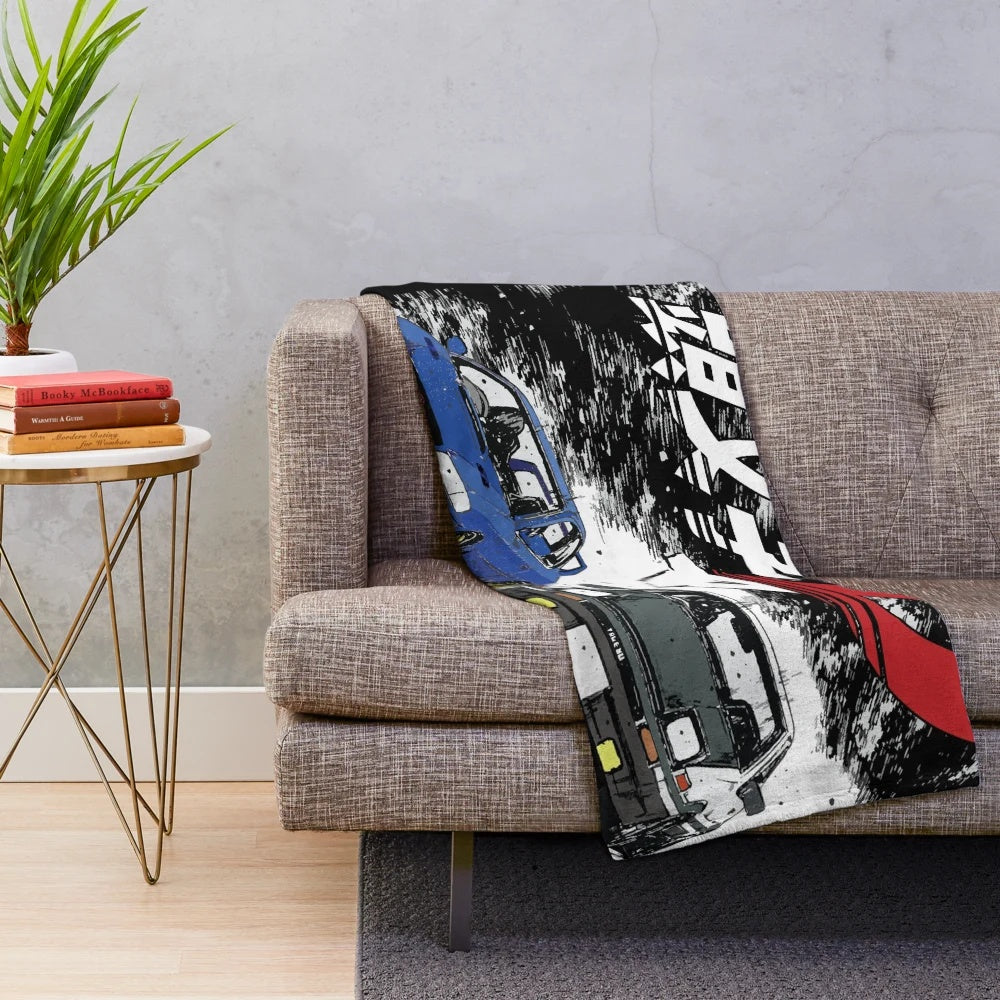 Initial D Inspired Plush Blanket featuring Takumi Fujiwara's Toyota Sprinter Trueno AE86 and Bunta Fujiwara's Subaru Impreza GC8
