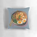 Plush pillow in the shape of a Japanese ramen noodle bowl with anime-style design