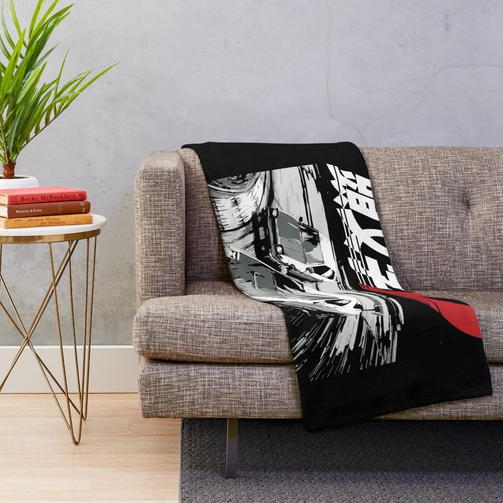 Anime inspired plush blanket featuring the Toyota Corolla AE86 Sprinter Trueno and Mazda RX-7 FC3S