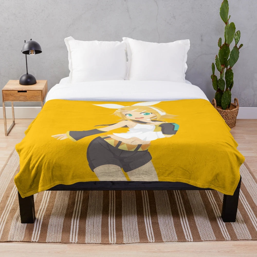 Kagamine Rin anime-style plush blanket
