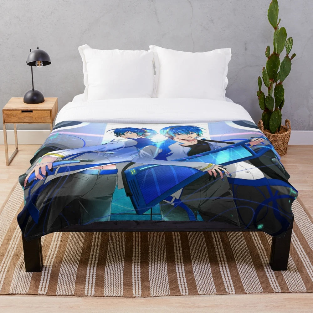 Anime-inspired Kaito Vocaloid plush blanket
